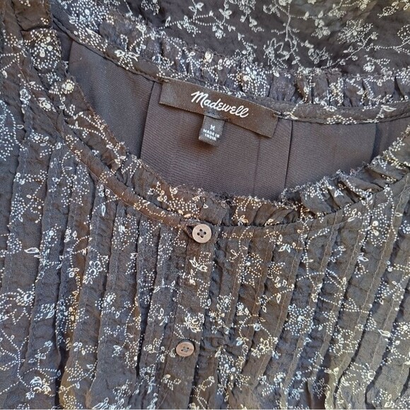 Madewell Ruffle-Neck Button-Front Mini Dress in Dotted Vines size Medium - Picture 7 of 7